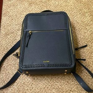 Calpak Kaya Laptop Backpack NAVY  WITH GOLD Hardware TRAVELER LUG.